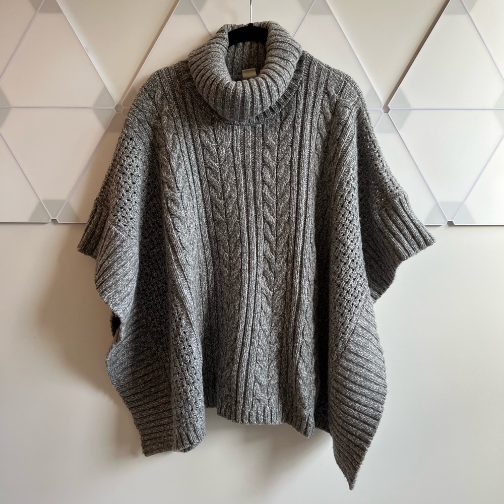 Gray Heather Cable Knit Poncho